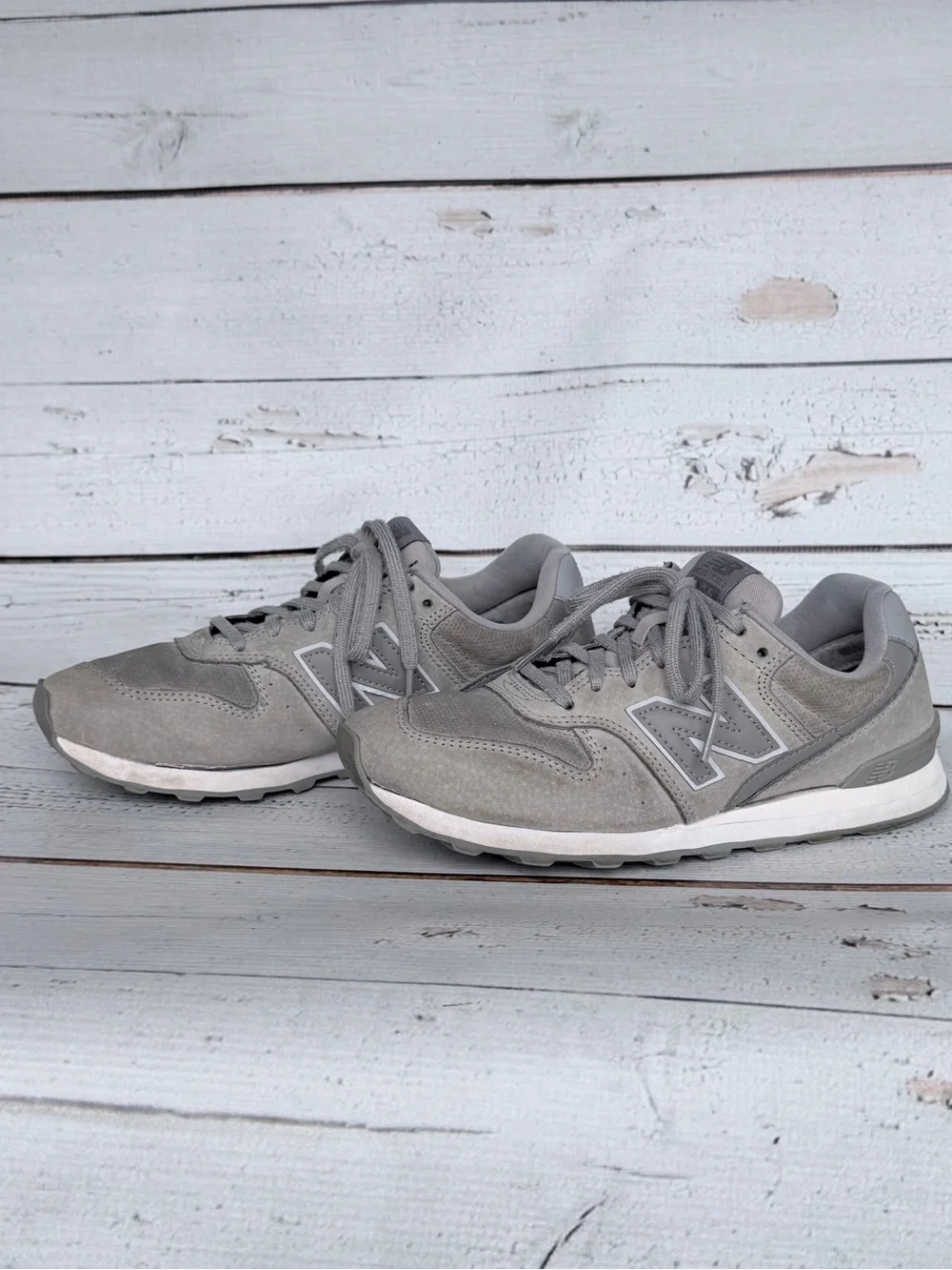 New Balance 696 Re-Engineered Gray Suede Sneakers - Size 8